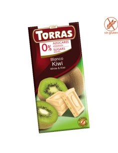 Tableta Chocolate Blanco con Kiwi sin azúcar 75gr Chocolates Torras