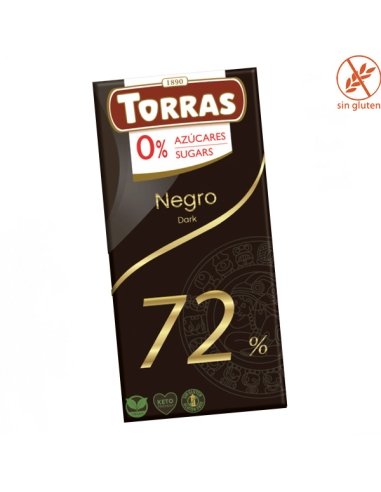 Tableta Chocolate Negro 72% sin azúcar 75gr Chocolates Torras