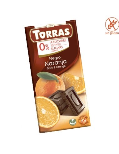 Tableta Chocolate Negro con Naranja sin azúcar 75gr Chocolates Torras