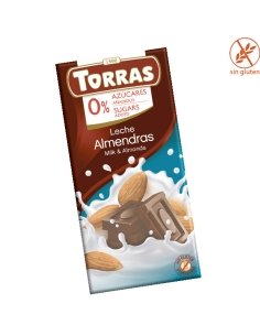 Tableta Chocolate con Leche con Almendras sin azúcar 75Gr Torras