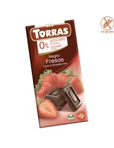 Tableta Chocolate Negro con Fresas sin azúcar 75gr Chocolates Torras