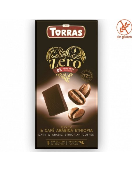 Tableta Chocolate Negro con Café Arábica ZERO azúcares 100Gr Torras