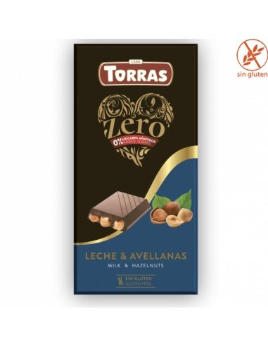 Tableta Chocolate con leche con Avellanas enteras Zero azúcares 125Gr Torras