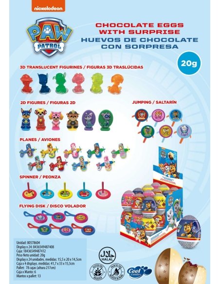 Huevos de Chocolate Patrulla Canina 24uds Cool Candies