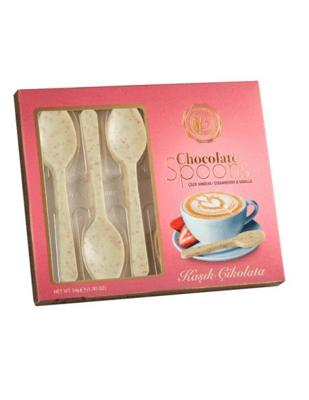 6 Cucharitas Chocolate Blanco Fresa y Vainilla para el café 54gr 12 cajas Chocoday