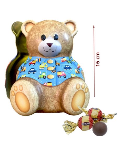 Caja Bombones Lata Osito Peluche Azul Coches 150gr Chocoday