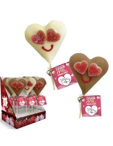 Piruletas Corazón Chocolate con gominolas 18uds Menudos Duendes
