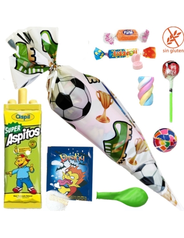 Cono Fútbol lleno de Chuches con Juguete y globo Bolsa Aniversario