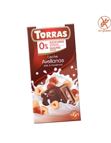 Tableta Chocolate Avellanas sin azúcar 75gr Chocolates Torras