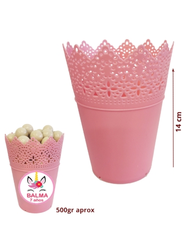 Maceta Bol plástico Rosa para chuches para Mesa Dulce