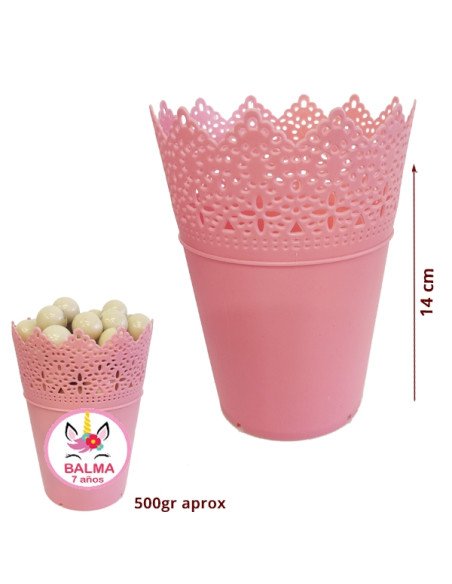 Maceta Bol plástico Rosa para chuches para Mesa Dulce