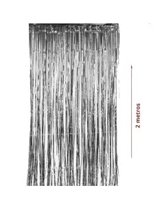 Cortina Fleco Metalizada color Plata 1mt x 2 metros para decorar fiestas