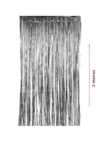 Cortina Fleco Metalizada color Plata 1mt x 2 metros para decorar fiestas