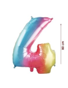 Globo Mylar Número 4 Cuatro 80cm para hinchar con helio o aire