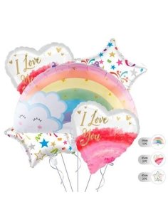 Conjunto 5 Globos Mylar Arco Iris con estrellas y corazones