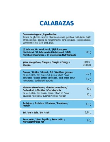 Chuches Calabaza Halloween 1Kg Vidal Golosinas (130uds aprox)