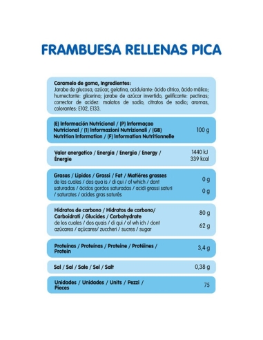 Chuches Rellenolas Frambuesa pica Rellenas 75uds Vidal Golosinas