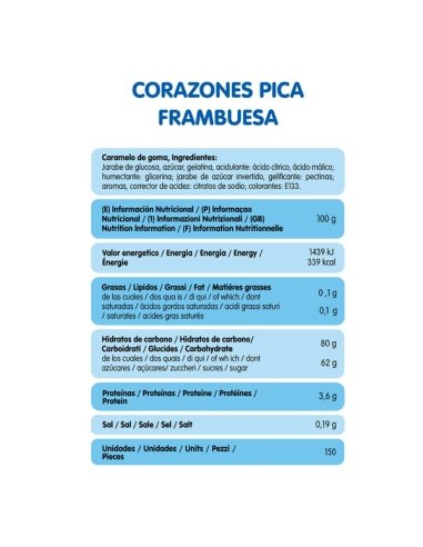 Chuches Rellenolas Corazones Shiny Pica Azul frambuesa 150uds Vidal