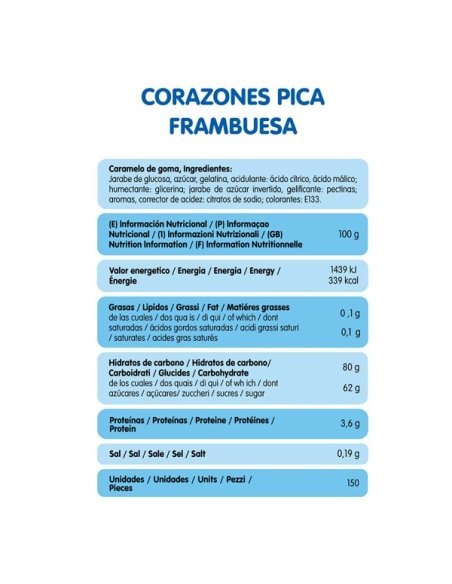 Chuches Rellenolas Corazones Shiny Pica Azul frambuesa 150uds Vidal