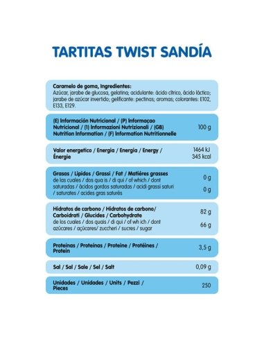 Mini chuches Tartitas Sandía Twist 250uds (1,5Kgs) Vidal Golosinas