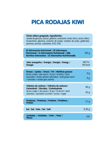 Chuches Rodajas Kiwi pica 250uds (1,5Kg) Vidal Golosinas