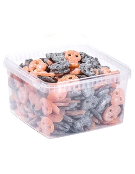 Goma ácida Calaveras ácidas Negras moras y Naranjas 290uds Mr Flopo a granel