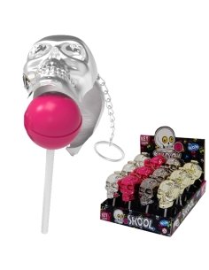 Chupa Caramelos dentro de llaveros Calaveras metálicas 24uds