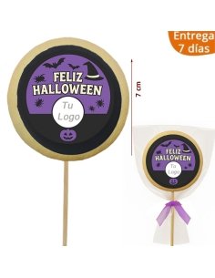 Piruletas Galletas Redondas Halloween Lilas personalizadas 1ud