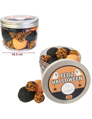 Tarro Chuches Naranjas y Negras de Halloween 350Gr personalizable