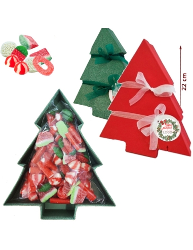 Caja Árbol Navidad de regalo con 550gr Golosinas con etiqueta