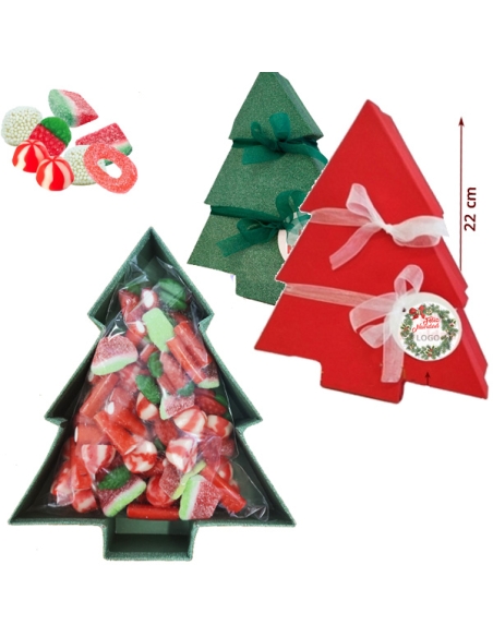 Caja Árbol Navidad de regalo con 550gr Golosinas con etiqueta