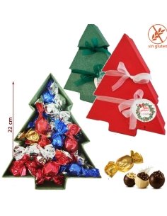 Caja Bombones Árbol Navidad Mediano 250Gr con etiqueta personalizada