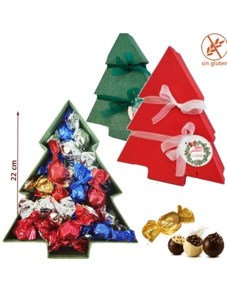 Caja Bombones Árbol Navidad Mediano 250Gr con etiqueta personalizada