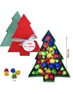 Caja Árbol Navidad relleno Mini Bombones frutas 250gr con etiqueta