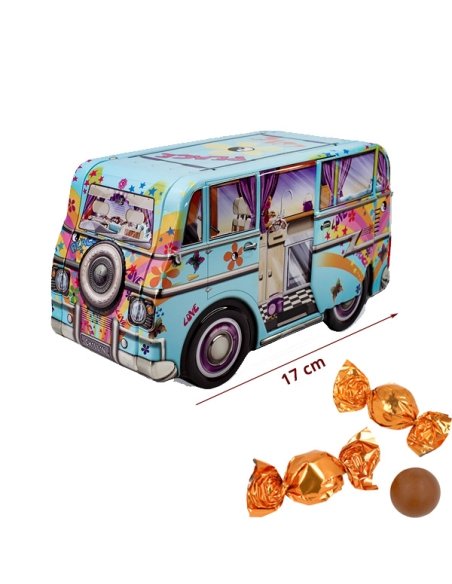 Caja de Bombones Lata Mini Camper Azul 150Gr Chocoday