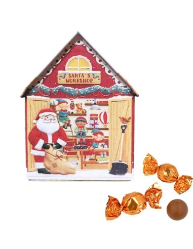 Caja Bombones lata Casita Taller Papa Noel 150gr Chocoday