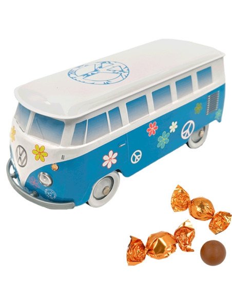 Caja Bombones Lata Furgoneta Flower Power Azul 150Gr Chocoday