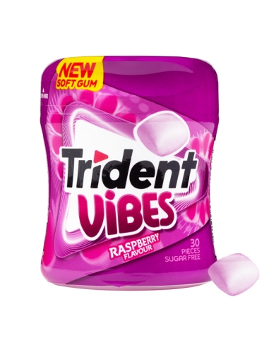 Chicle Trident Vibes Frambuesa Raspberry 6 Botes de 30 chicles sin azúcar