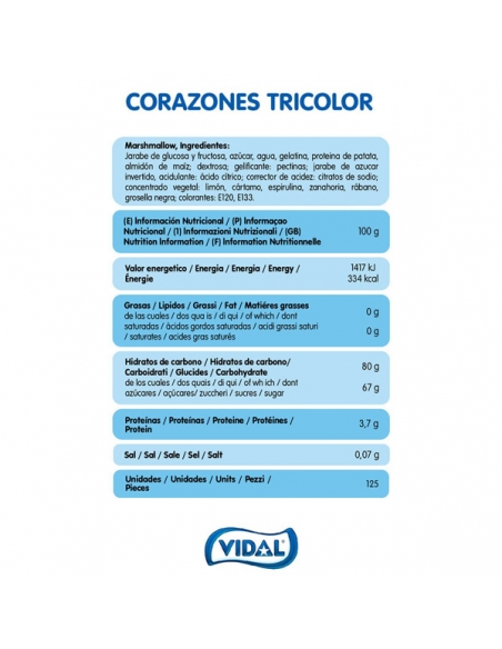 Chuches Nubes Corazón Tricolor 125uds Vidal Golosinas