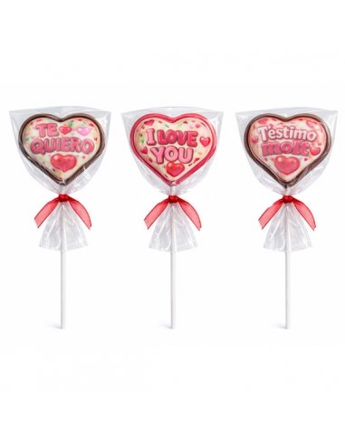 Piruleta Corazón Chocolate San Valentín "Te quiero" 24uds Agaragar