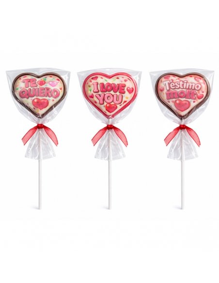Piruleta Corazón Chocolate San Valentín "Te quiero" 24uds Agaragar