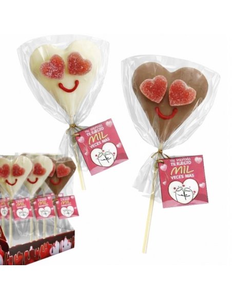 Piruletas Corazón Chocolate con gominolas 18uds Menudos Duendes