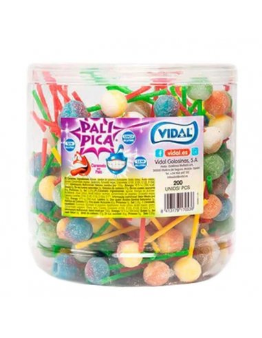 Tarro Chupa Caramelo pica Palipica Colores 200uds Vidal Golosinas