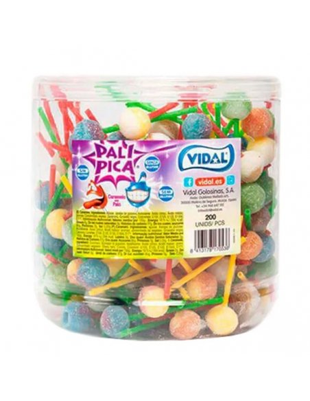 Tarro Chupa Caramelo pica Palipica Colores 200uds Vidal Golosinas