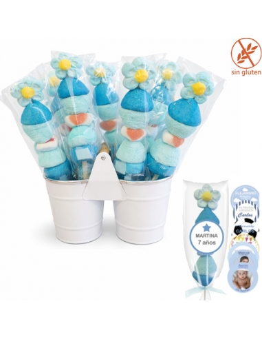 Cesto 10 Brochetas de chuches azules personalizadas para eventos