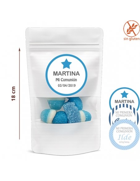 Bolsita de Chuches Azules Personalizada 70g (Bautizo, Comunión y Fiestas)