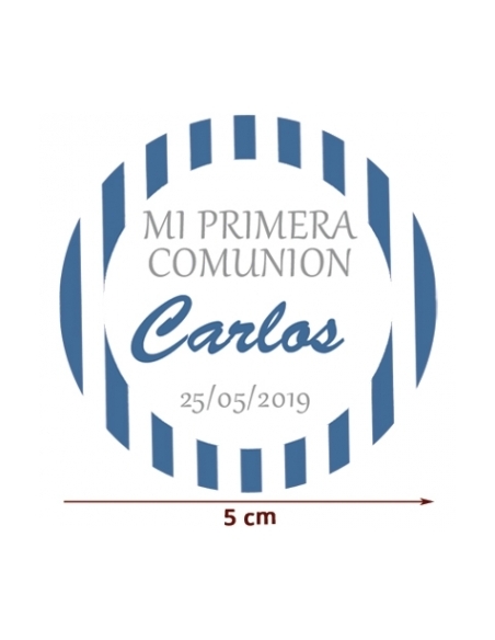 Bolsa chuches azules personalizada 70g para Comunión o fiesta