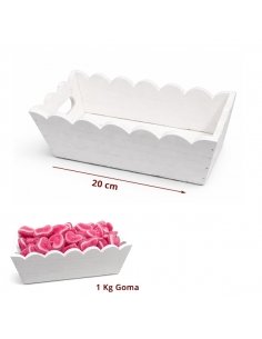 Caja Madera rectangular blanca ondulada 20x9x7cm 1ud para Mesa Dulce