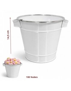 Cubo Grande metálico Blanco para rellenar con golosinas y decorar Mesa