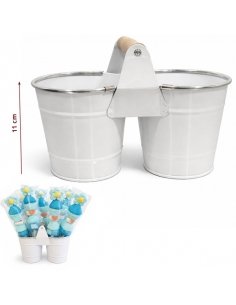 Cubo Doble metálico Blanco para rellenar con golosinas y decorar Mesa